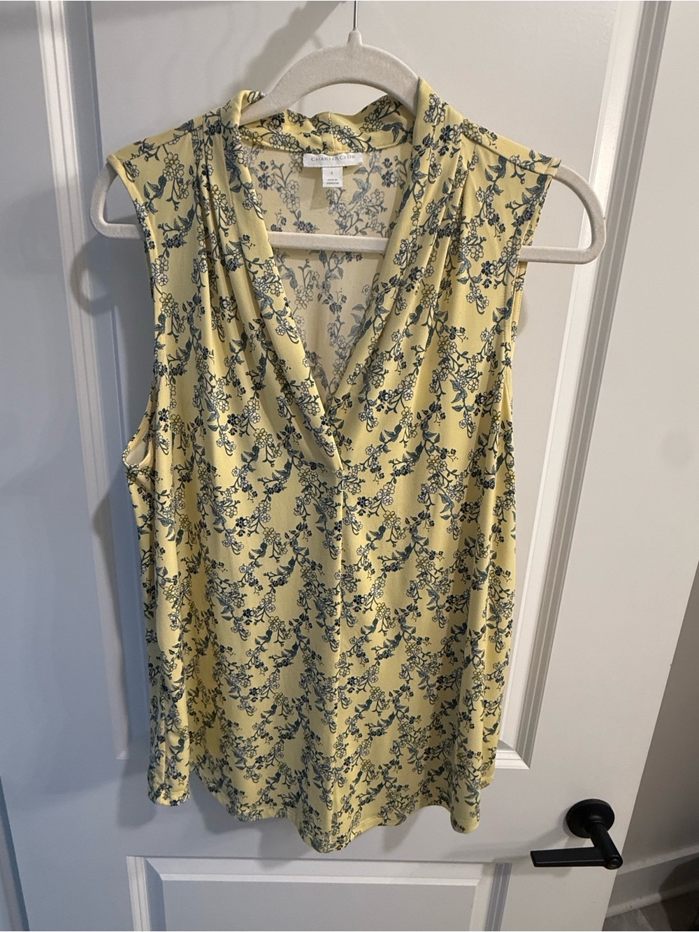 Charter Club Yellow Sleeveless V-Neck Floral Camisole